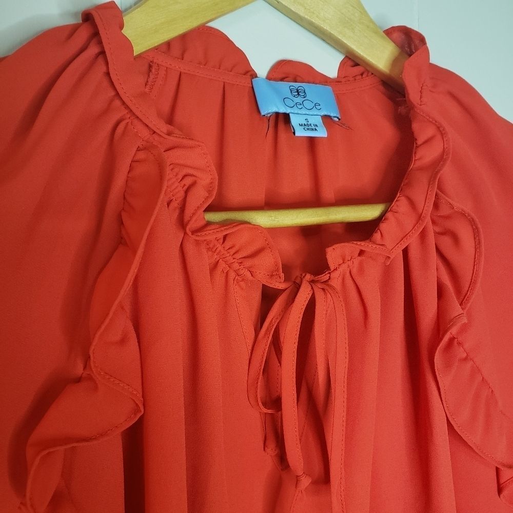 Cece Red Ruffle Sleeve Blouse Size Small - Picture 3 of 6